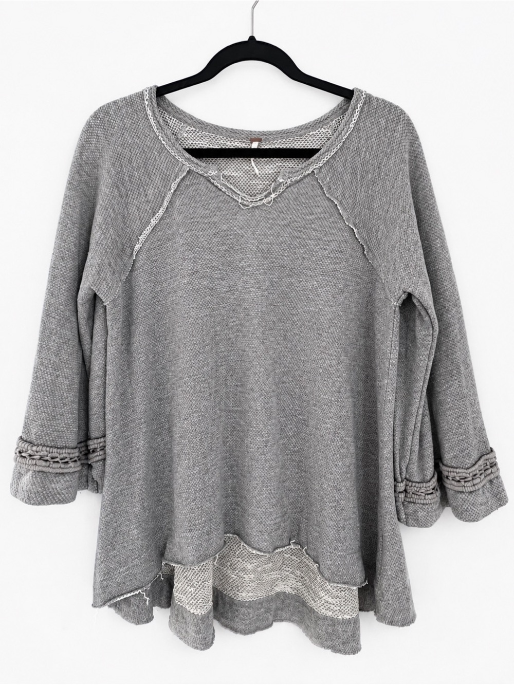 Free People Grey Textured Knit Bell Long Sleeve High Low Sweater - Size X-Small